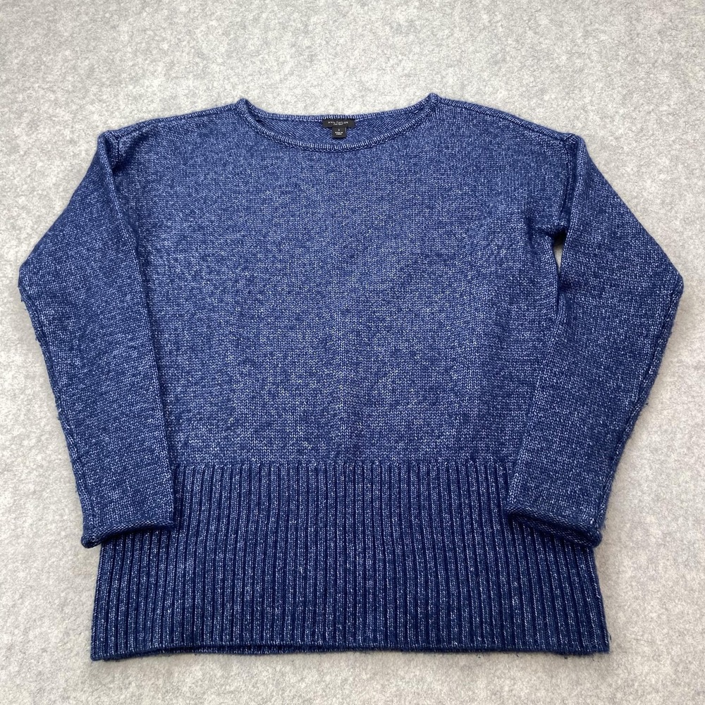 Ann Taylor Factory Sweater Womens Small Blue Crewneck Ribbed Hem Pullover 485113
